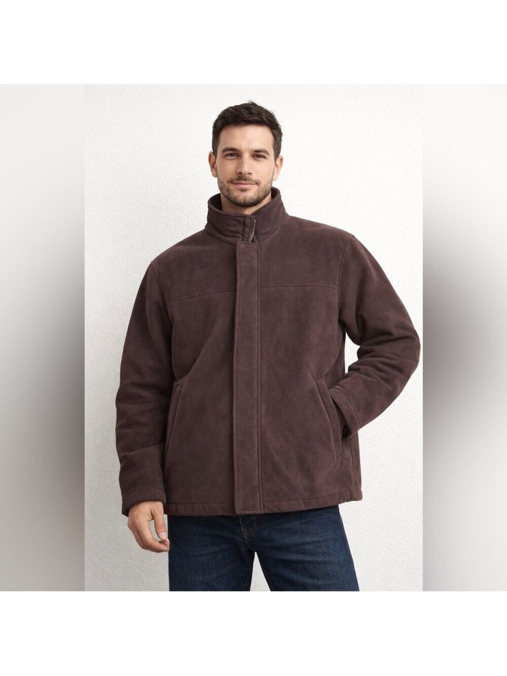 RAINFOREST Men's Dark Brown Suede-Look Zip Jacket